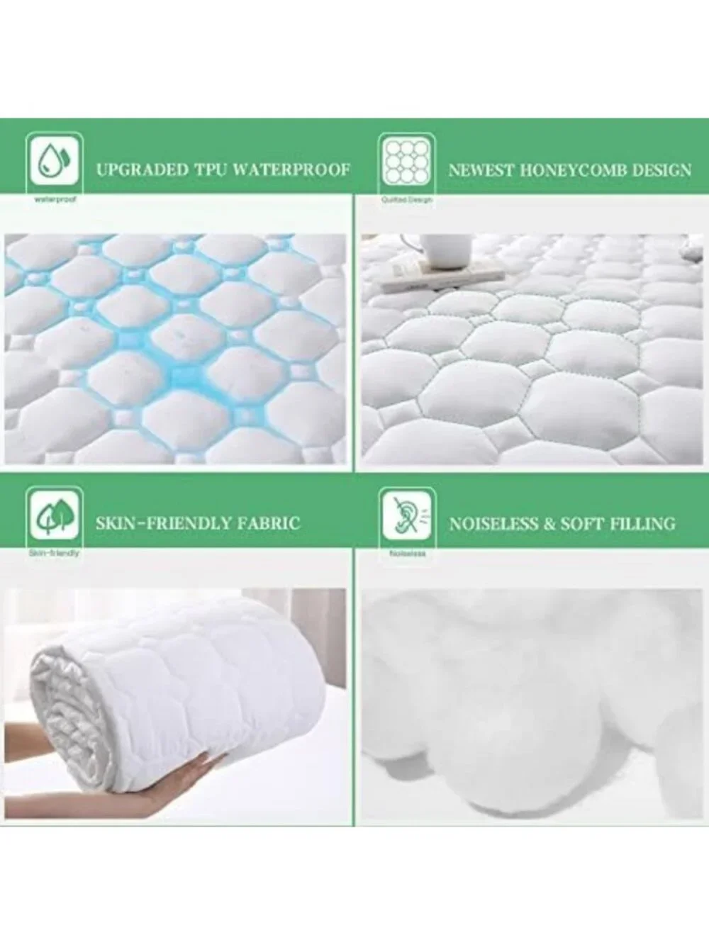 Waterproof King Mattress Protector, Deep Pocket Bamboo Pad Cover, Soft Quilted